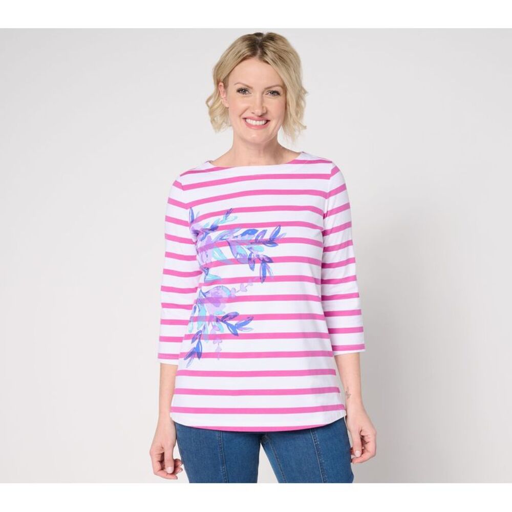 Sport Savvy Women's Top Sz S Printed Knit Floral Striped Multi-colored